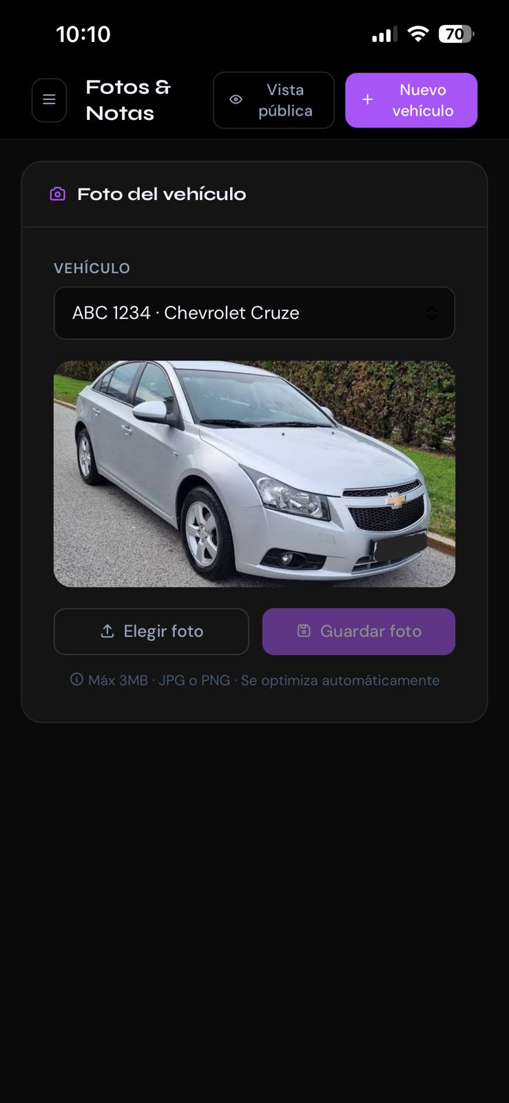Panel para subir foto del vehículo