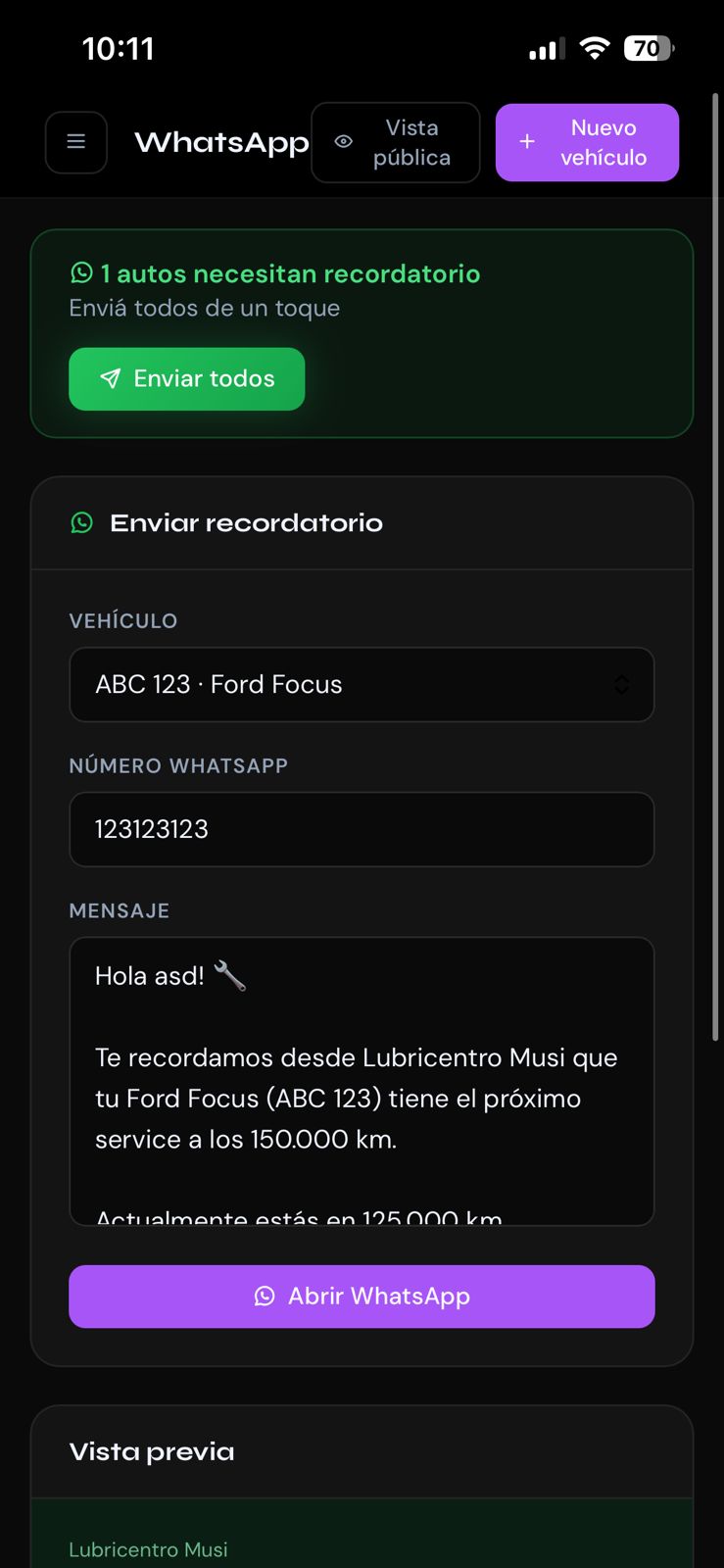 Panel de recordatorios por WhatsApp